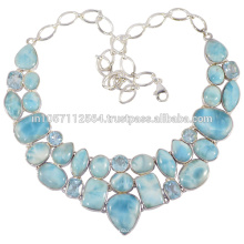Gorgeouse Blue Topaz & Larimar Gemstone with 925 Silver Handmade Jewelry